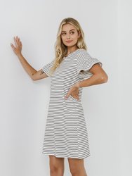 Smocked Striped Mini Dress - White