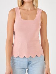 Square neckline Scallop Edge Knit Tank Top