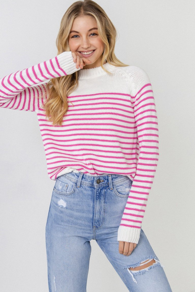 Stripe Long Sleeve Sweater - White/Pink