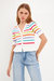 Striped Cardigan With Short Puff Sleeves - White Multi