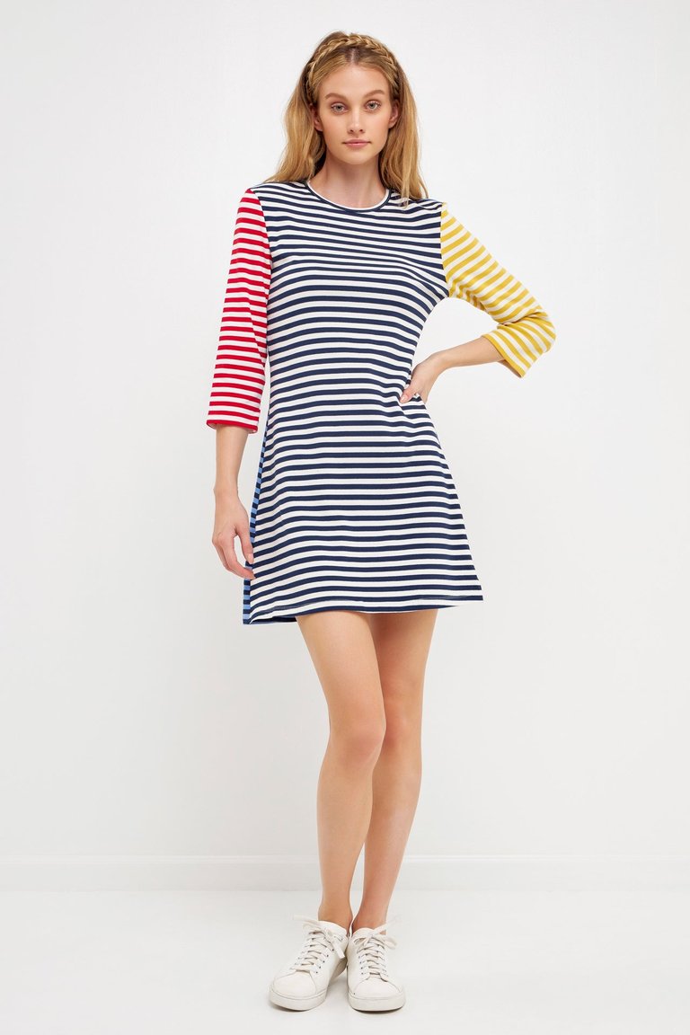 Striped Color Block Mini Dress - Multi