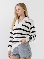 Striped Knit Zip Pullover