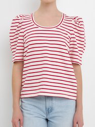 Striped Puff Sleeve Top