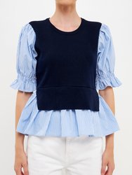 Sweater Poplin Mixed Top 