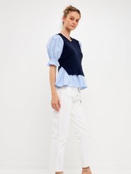 Sweater Poplin Mixed Top 