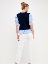 Sweater Poplin Mixed Top 