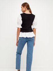 Sweater Poplin Mixed Top 