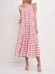 Sweet Gingham Tiered Maxi Dress - Pink