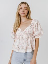 Textured Floral Top - Cream