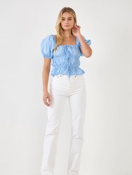 Tie Detail Shirring Top with Short Sleeves