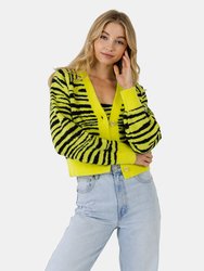 Tiger Knit Cardigan - Lime/Black