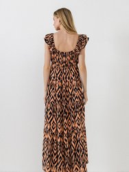 Tiger Print Ruffle Sleeve Maxi Dress