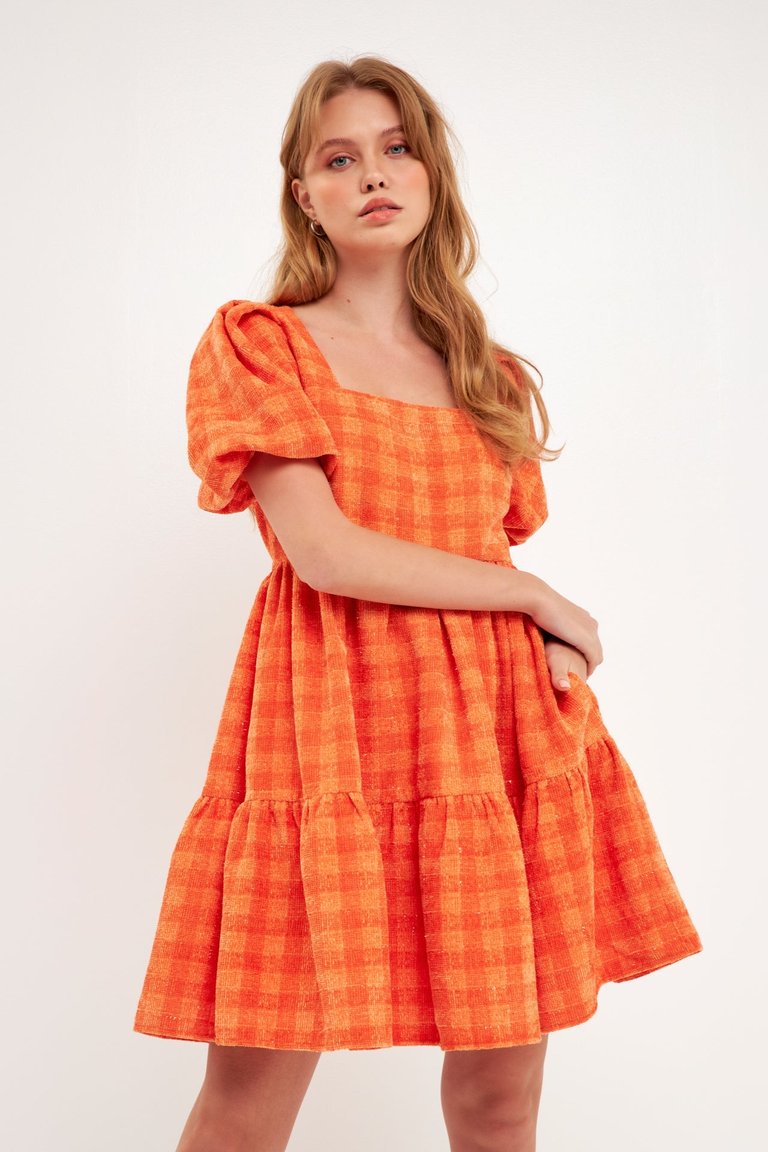Tweed Babydoll Dress - Orange