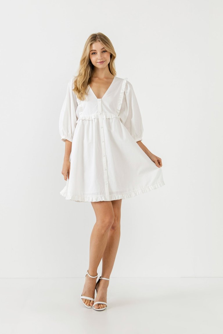 V Button Down Baby Doll Dress