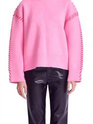 Whipstitch Accent Crewneck Sweater - Pink
