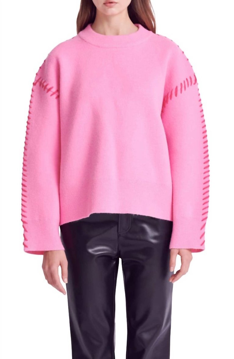 Whipstitch Accent Crewneck Sweater - Pink