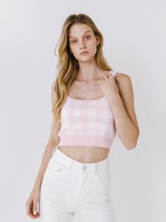 Women Knit Tank Top - Pink / White