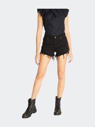 High Rise Destructed Short With Frayed Step Hem - Black