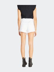 High Rise Destructed Short With Frayed Step Hem - White