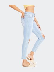 High Rise Destructed Slim Straight - Light Blue