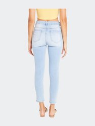 High Rise Destructed Slim Straight - Light Blue