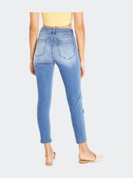 High Rise Destructed Slim Straight - Medium Blue