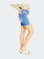 High Rise Heavy Destructed Mid length Short- Medium Blue