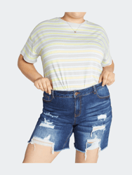 High Rise Heavy Destructed Mid length Short Plus Size - Dark Blue - Dark Blue