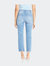 High Rise Slim Straight Jeans With Uneven Frayed Hem - Light