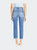 High Rise Slim Straight Jeans With Uneven Frayed Hem - Medium