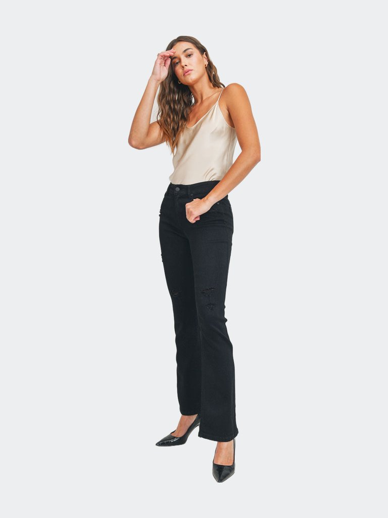 High Waisted Slim Bootcut Jeans - Black - Black