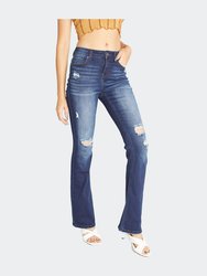 High Waisted Slim Bootcut Jeans - Dark Blue