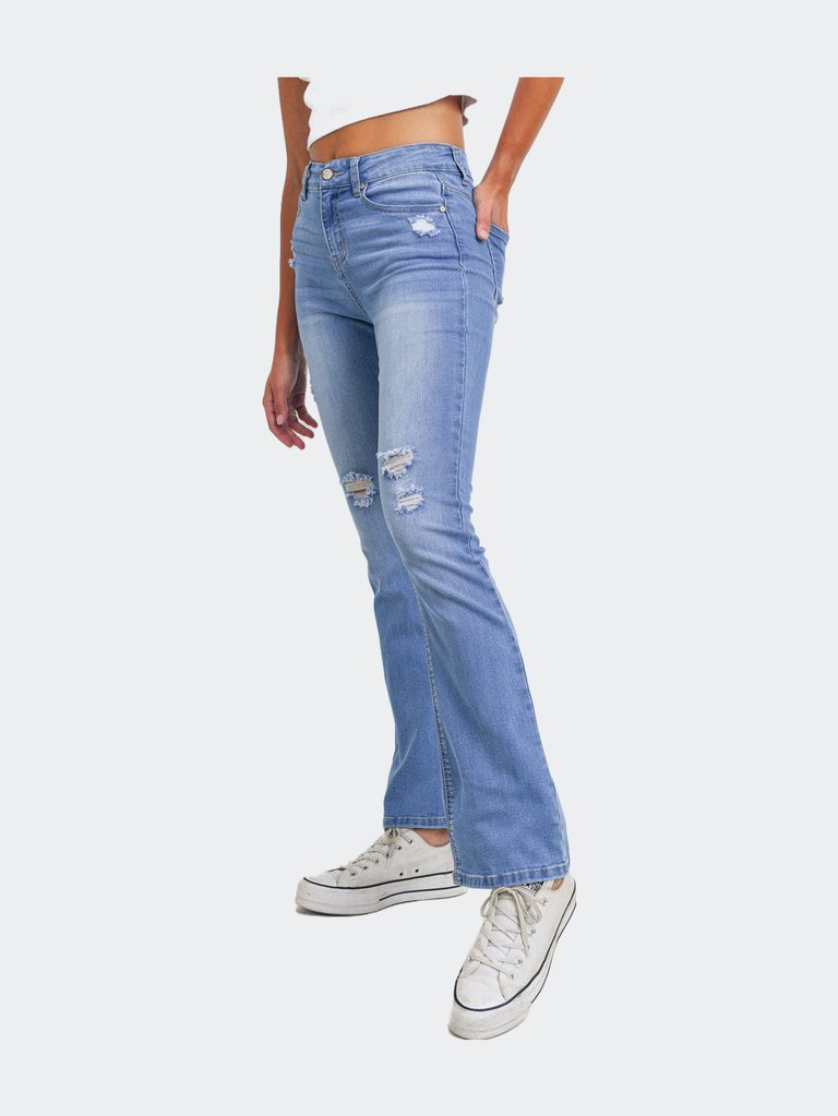 High Waisted Slim Bootcut Jeans - Light Blue