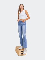 High Waisted Slim Bootcut Jeans - Light Blue