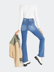 High Waisted Slim Bootcut Jeans - Medium Blue