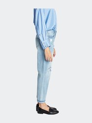 Super High Rise Boyfriend Jeans With Cuffed Hem - Light Blue