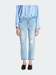 Super High Rise Boyfriend Jeans With Cuffed Hem - Light Blue