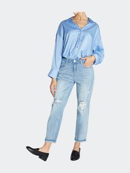 Super High Rise Boyfriend Jeans With Cuffed Hem - Light Blue - Light Blue