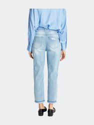 Super High Rise Boyfriend Jeans With Cuffed Hem - Light Blue