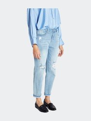 Super High Rise Boyfriend Jeans With Cuffed Hem - Light Blue