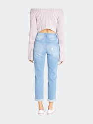 Super High Rise Cuffed Boyfriend Jeans - Light Blue