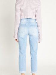 Super High Rise Mom Jeans With Cuffed Hem - Light