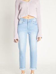 Super High Rise Mom Jeans With Cuffed Hem - Light - Light