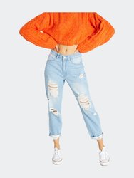 Super High Rise Non-Stretch Relaxed Mom Jeans - Light Blue