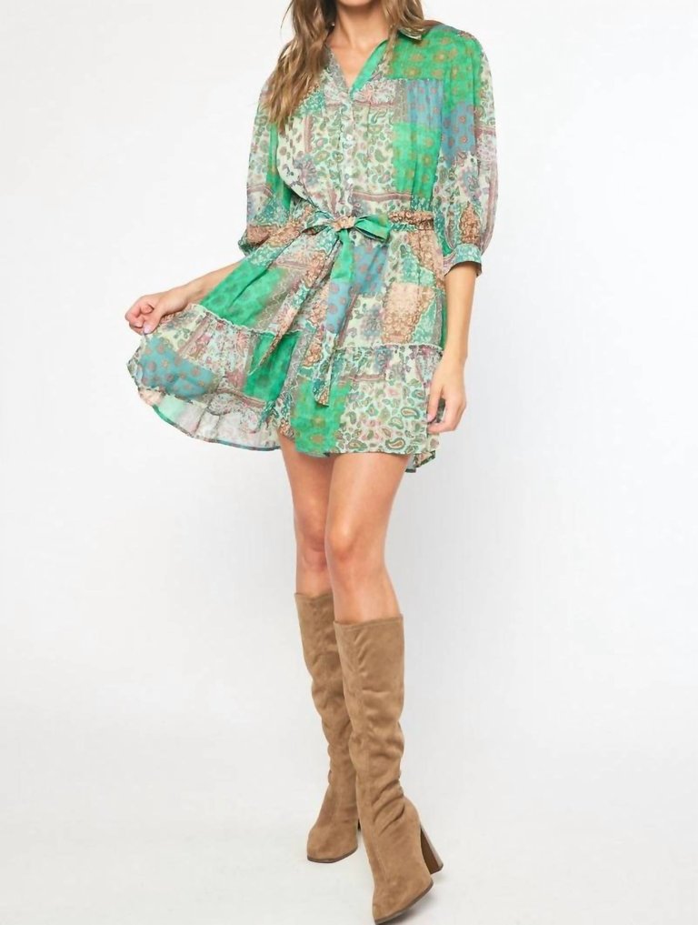 Belted Mini Dress - Green