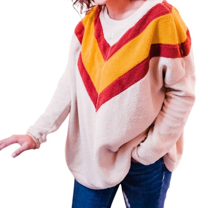 Catching A Flight Sherpa Sweater In Colorblock - Colorblock