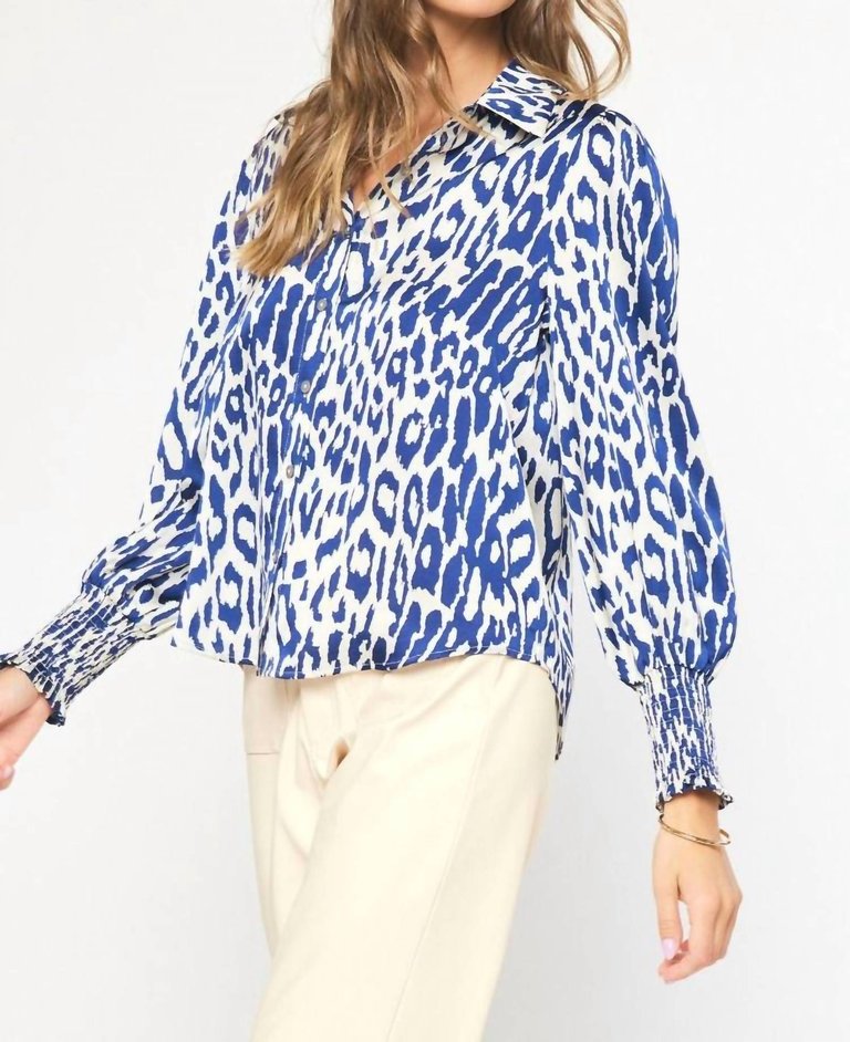 Collared Button Up Top In Navy And White