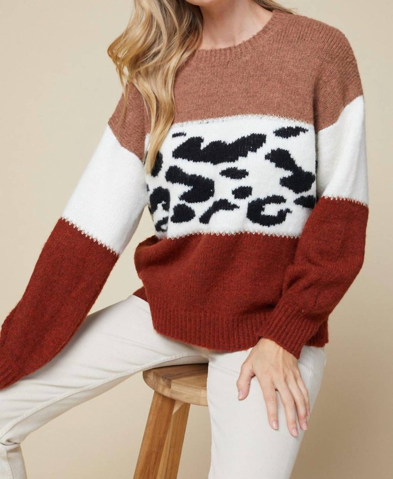 Color Block Sweater - Leopard Print