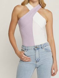Colorblock Halter Neck Bodysuit - Lavender Combo