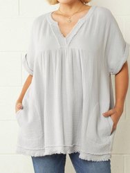 Crinkled Plus Top With Frayed Hems